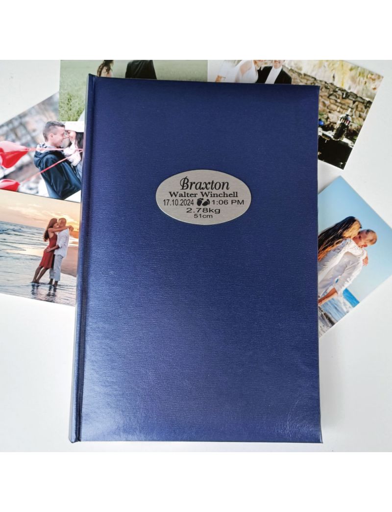 Personalised Birth Details Album 300 Photo Blue