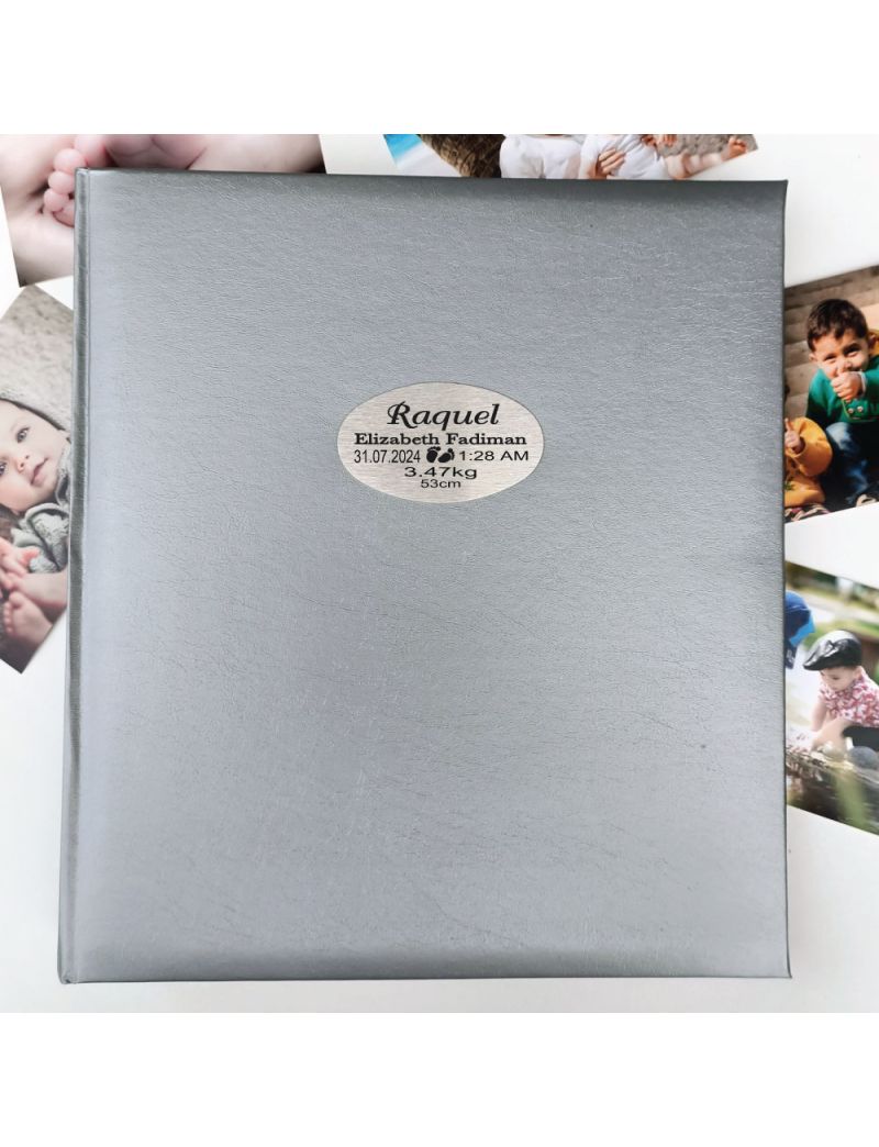 Personalised Baby Birth Details Photo Album 500 Silver