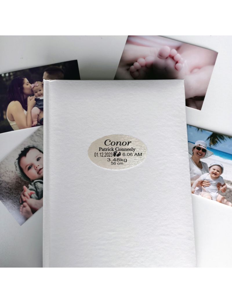Personalised Baby Birth Details Album 300 Photo White