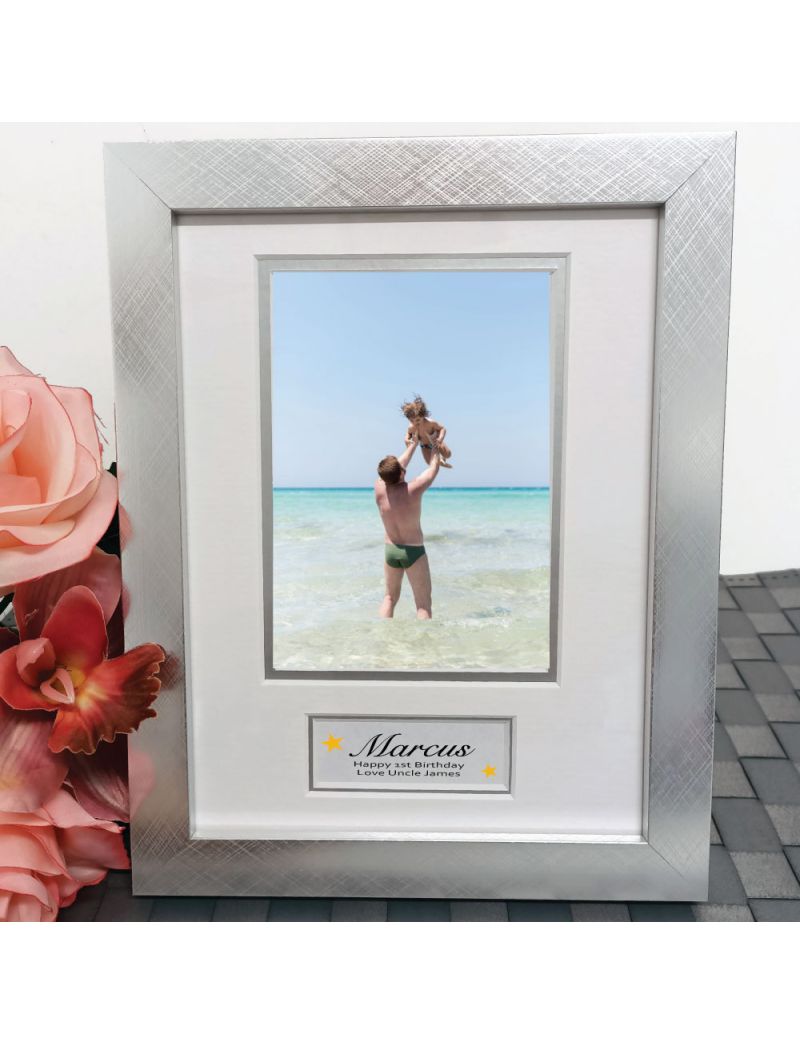 1st Birthday Photo Frame Silver Wood 4x6 Photo