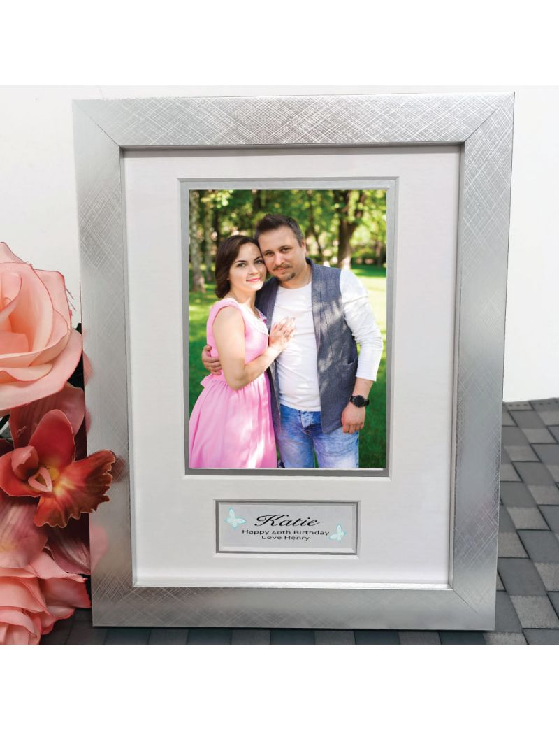 40th Birthday Photo Frame Silver Wood 4x6 Photo