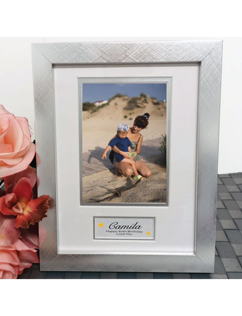 60th Birthday Photo Frame Silver Wood 4x6 Photo