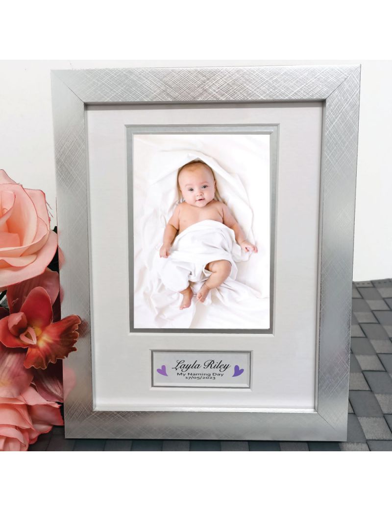 Naming Day Photo Frame Silver Wood 4x6 Photo
