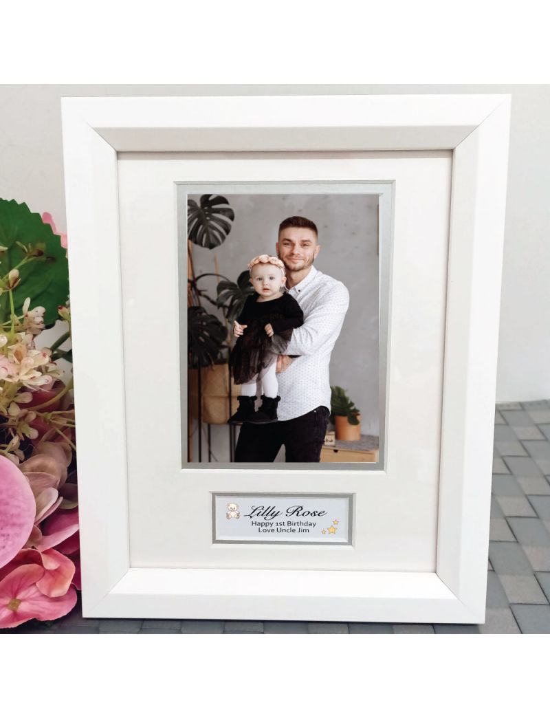 1st Birthday Photo Frame White Wood 4x6 Photo