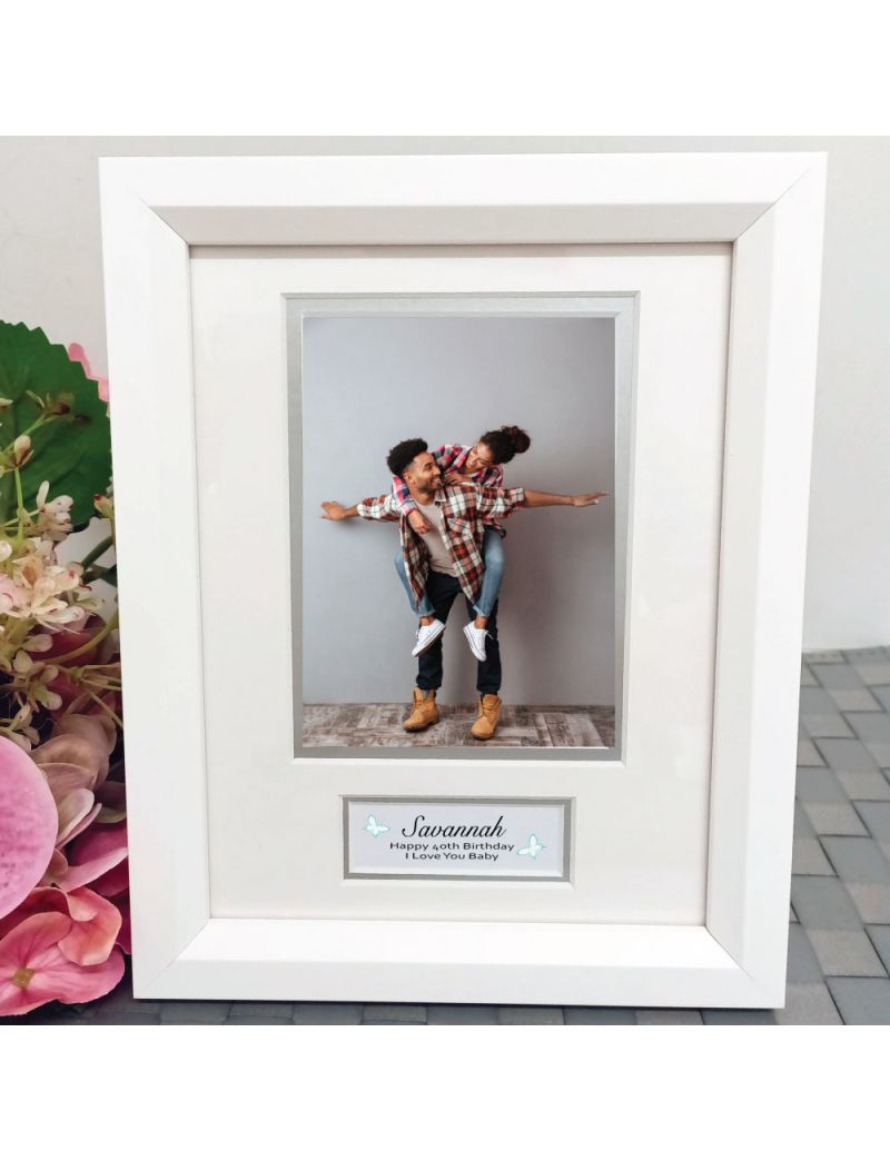 40th Birthday Photo Frame White Wood 4x6 Photo