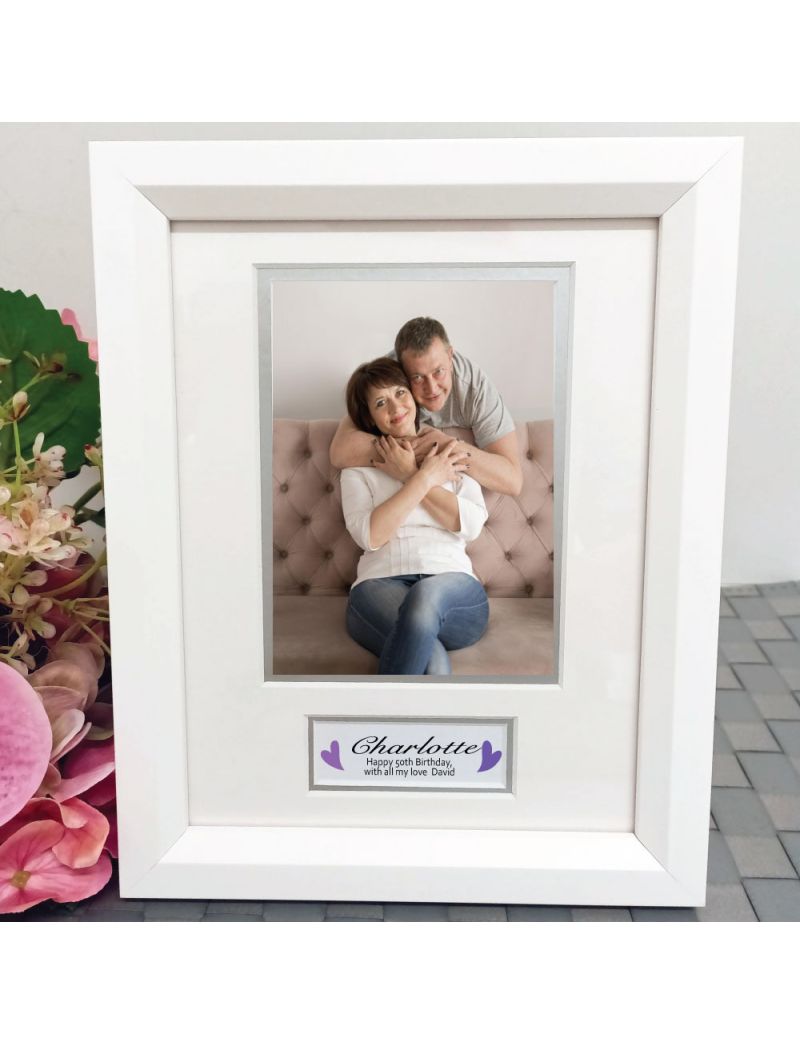 50th Birthday Photo Frame White Wood 4x6 Photo