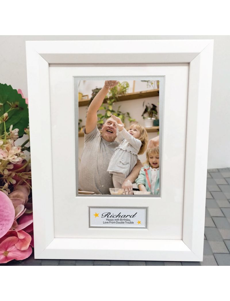 70th Birthday Photo Frame White Wood 4x6 Photo