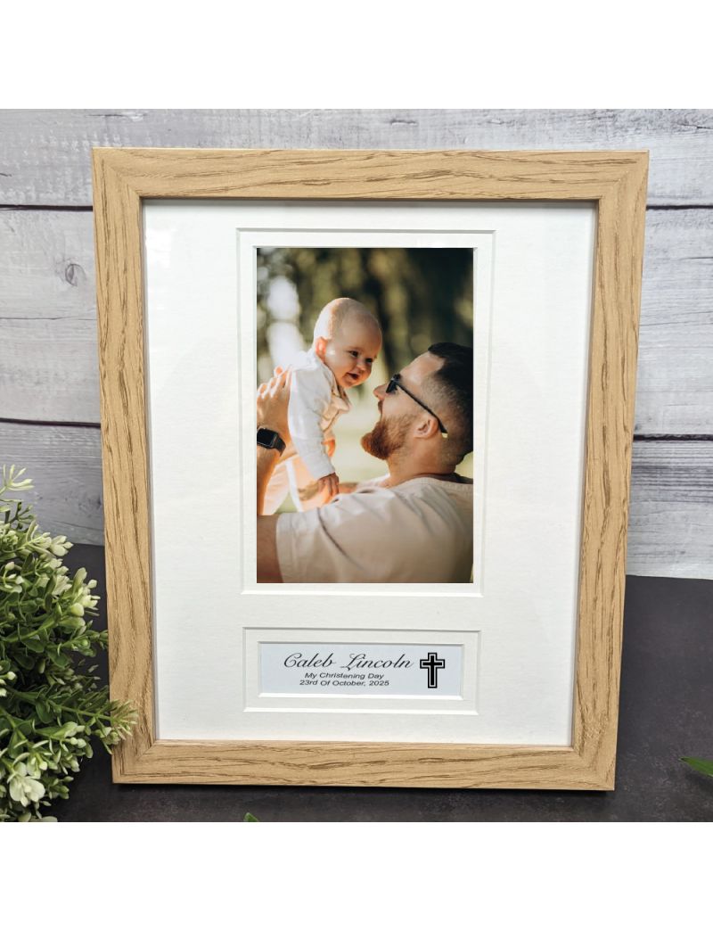 Christening Wooden Photo Frame with Personal Message