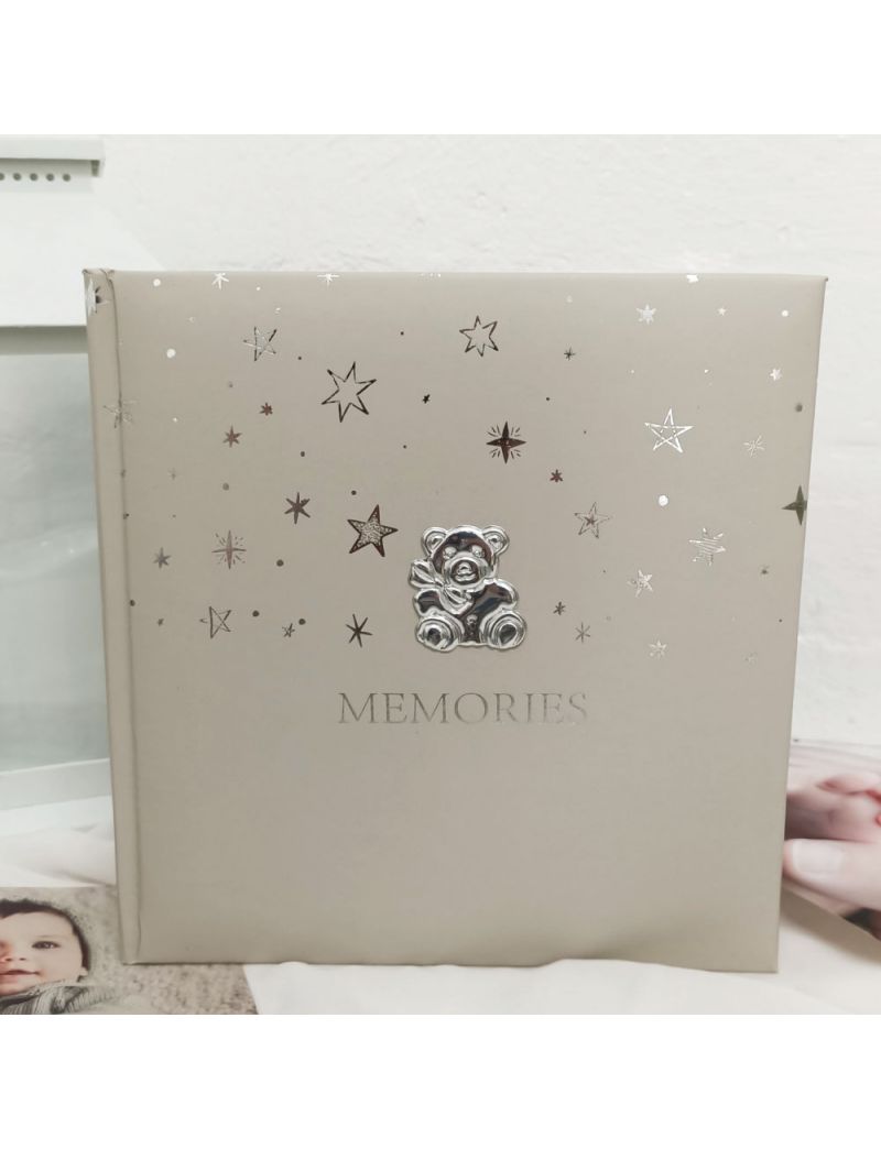 Silver Teddy Baby Photo Album 200