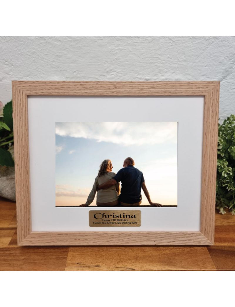 70th Birthday Photo Frame Natural Wood