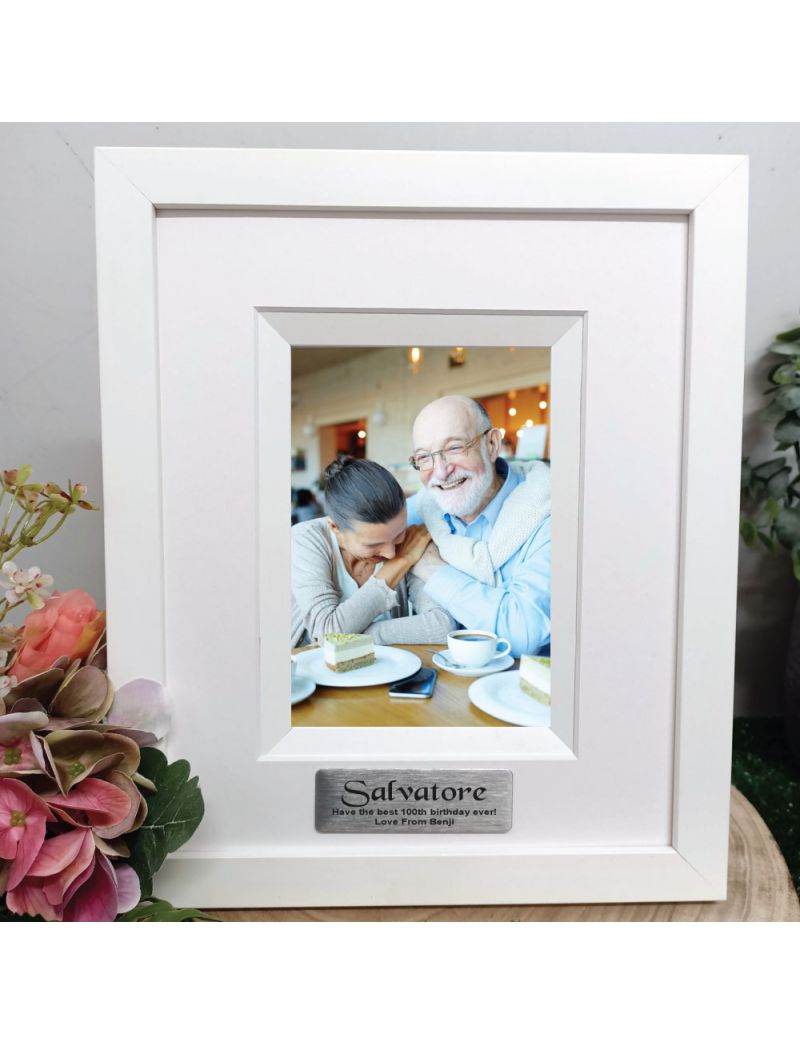 100th Birthday Personalised Photo Frame Silhouette White 4x6 