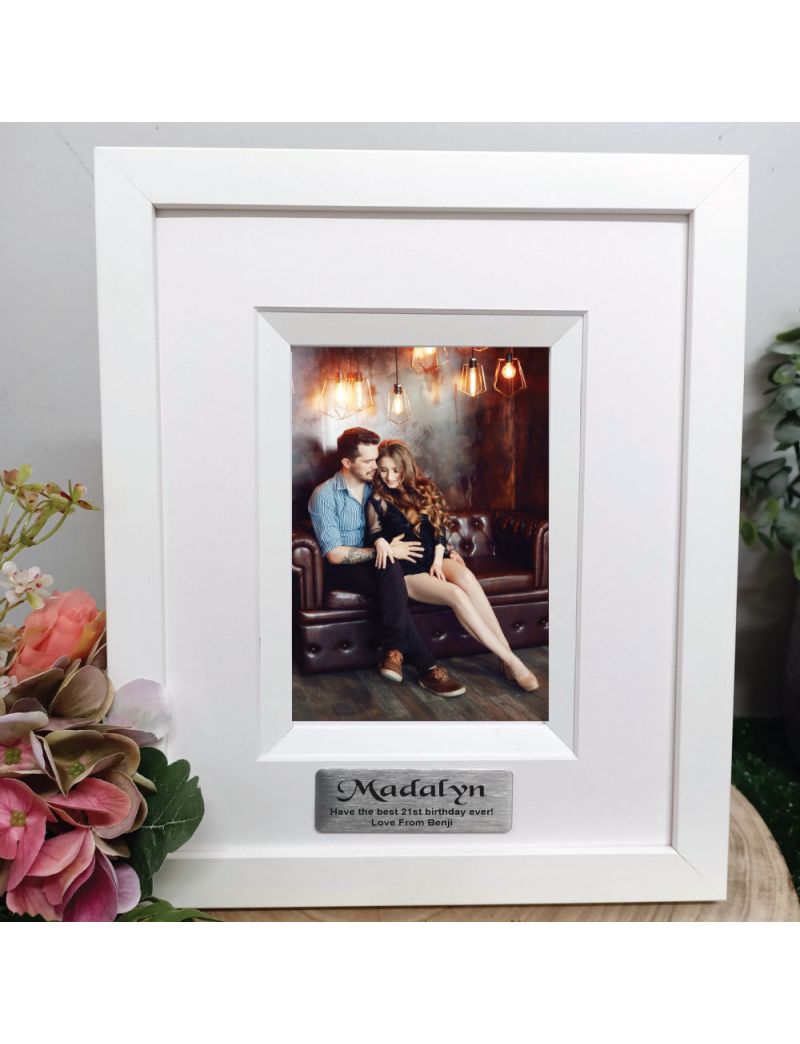 21st  Birthday Personalised Photo Frame Silhouette White 4x6 