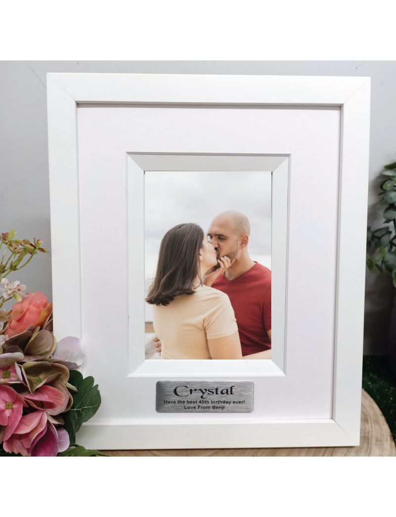 40th Birthday Personalised Photo Frame Silhouette White 4x6 