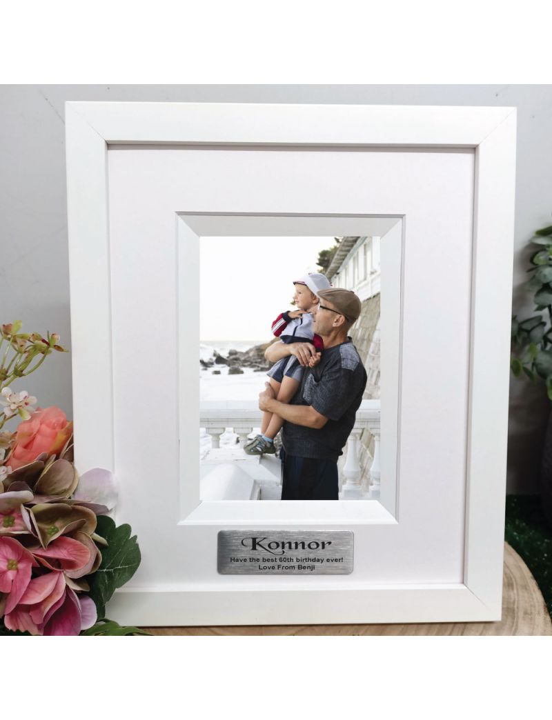 60th Birthday Personalised Photo Frame Silhouette White 4x6 