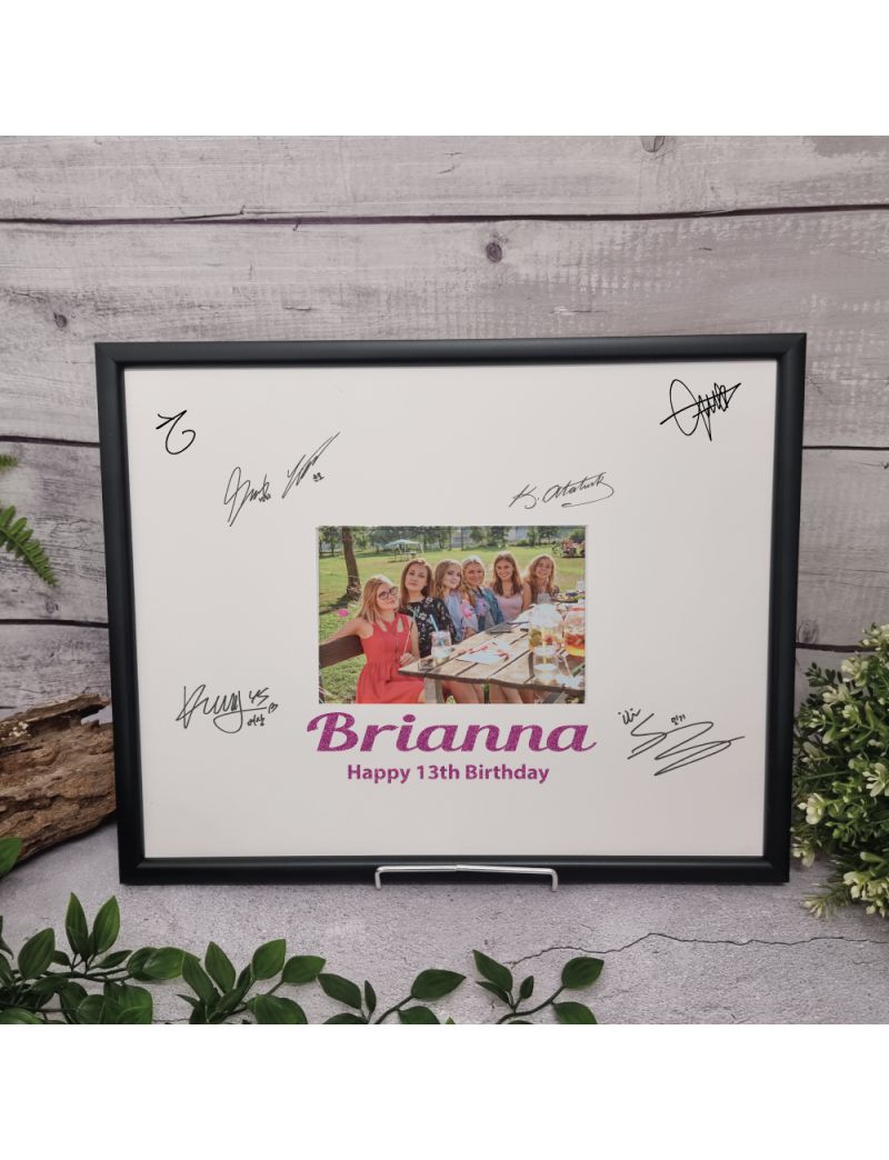 13th Birthday Signature Frame Black Glitter 4x6 Photo
