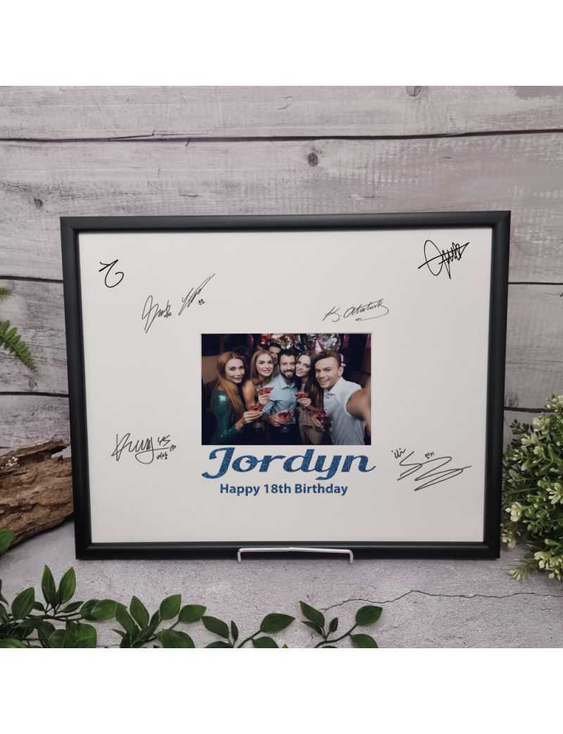 18th Birthday Signature Frame Black Glitter 4x6 Photo