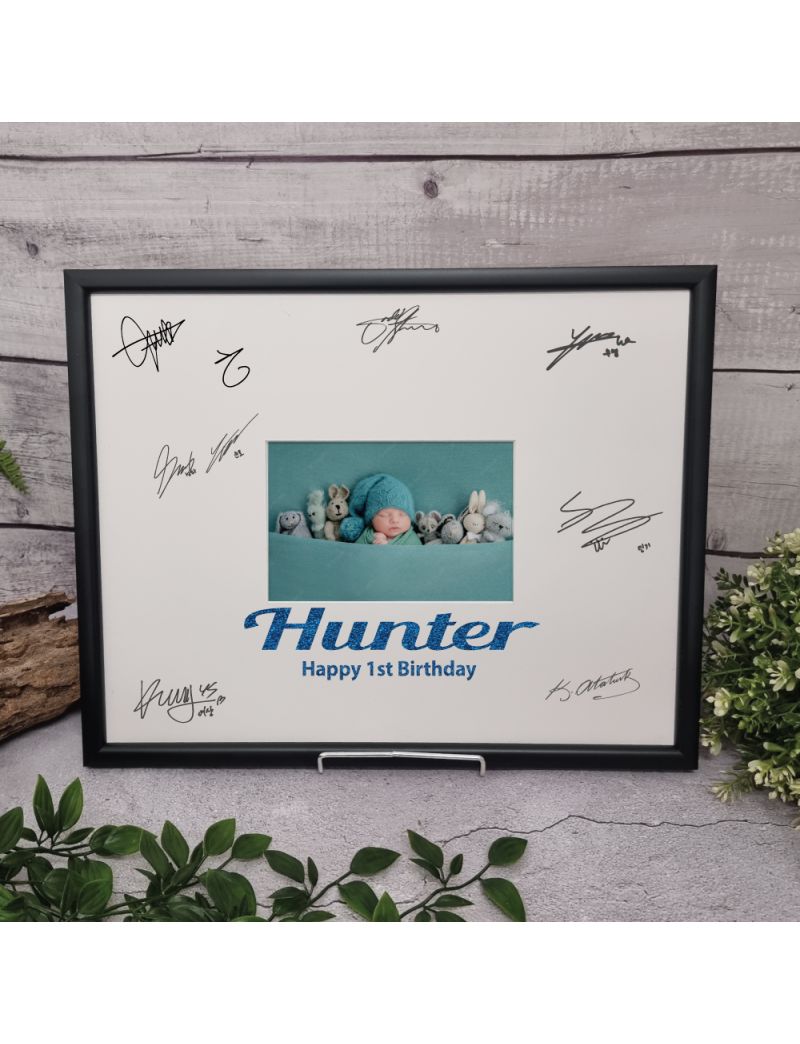 1st Birthday Signature Frame Black Glitter 4x6 Photo