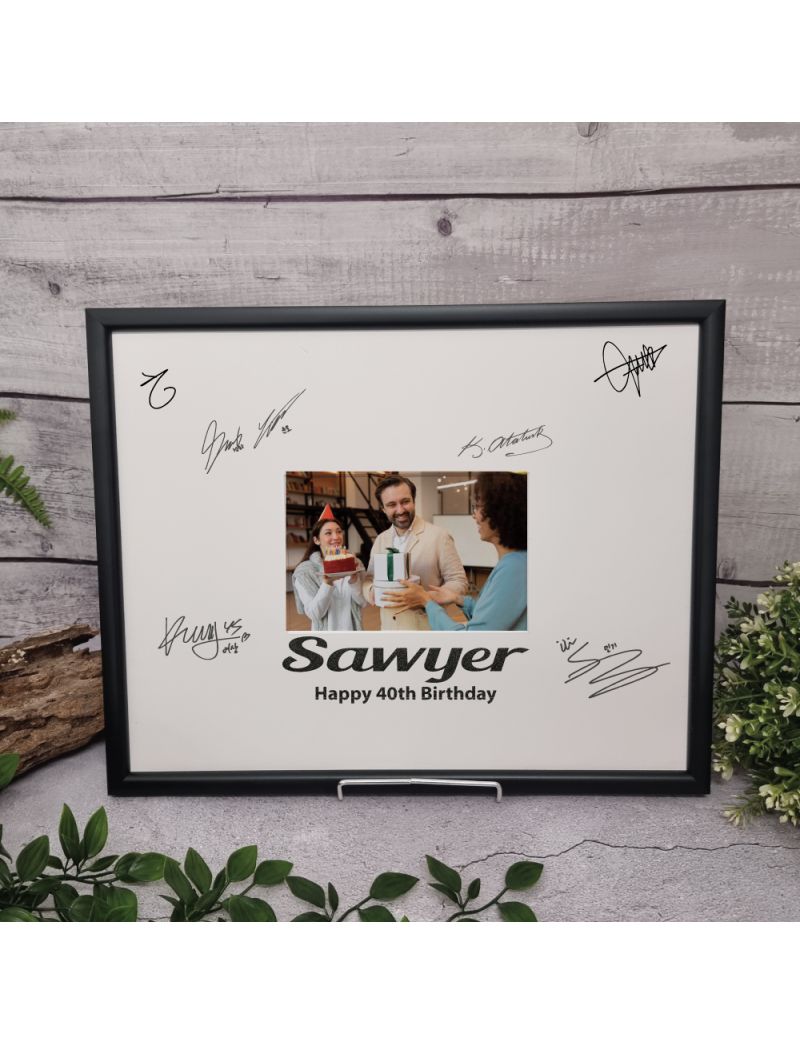  40th Birthday Signature Frame Black Glitter 4x6 Photo