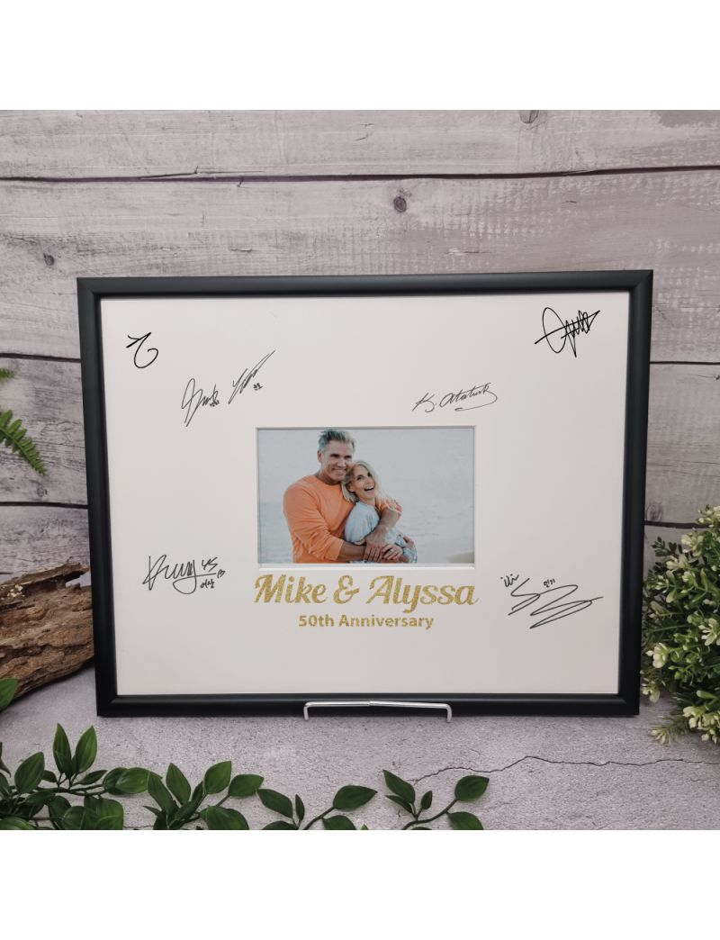 Anniversary Signature Frame Black Glitter 4x6 Photo