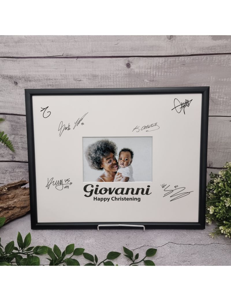 Christening Signature Frame Black Glitter 4x6 Photo