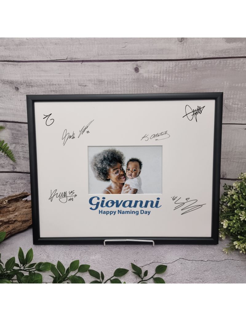 Naming Day Signature Frame Black Glitter 4x6 Photo