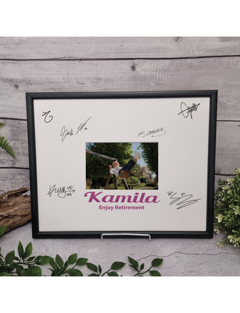 Retirement Signature Frame Black Glitter 4x6 Photo