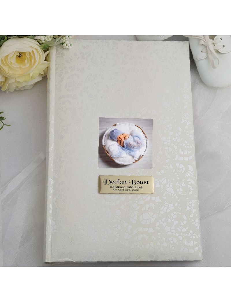Personalised Cream Lace Baptism Photo Album - 300