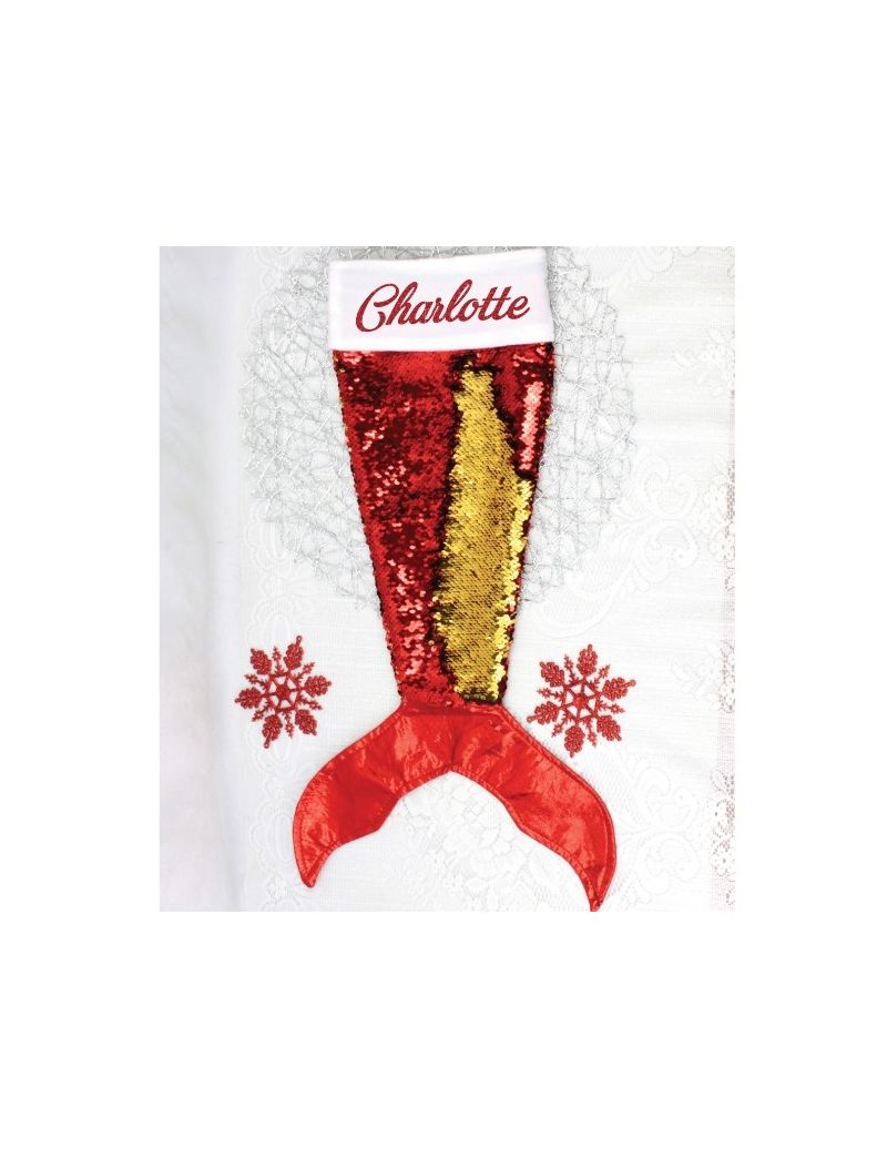 Mermaid Tail Sequin Christmas Stocking - Red