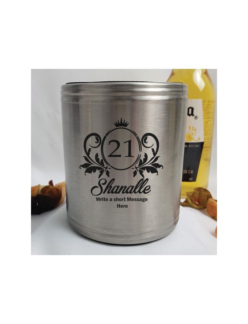 21st Birthday Engraved Silver Stubby Can Cooler (F)