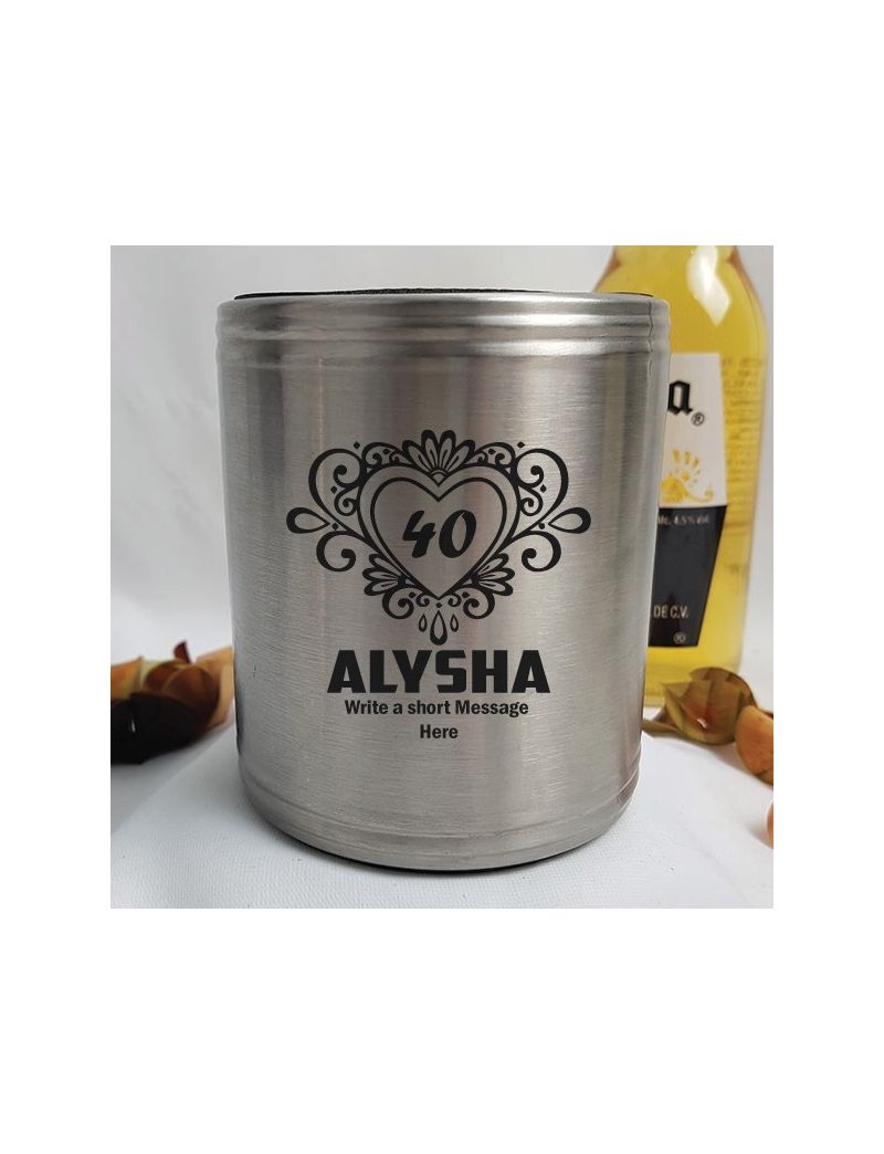 40th Birthday Engraved Silver Stubby Can Cooler  (F)