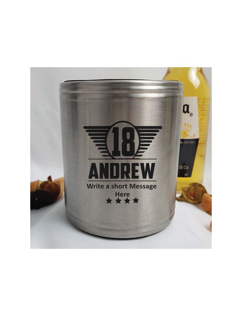 Personalised 18th Silver Can Cooler- Male Gift