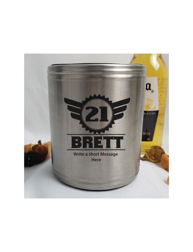 Personalised 21st Silver Can Cooler- Male Gift