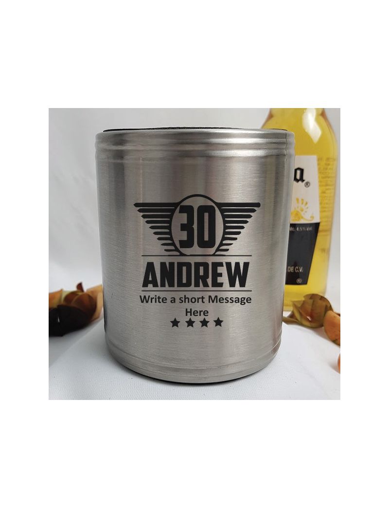 Personalised 30th Silver Can Cooler- Male Gift
