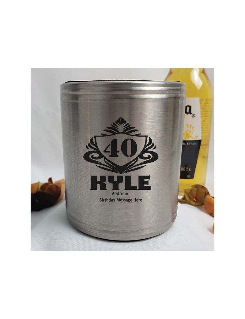 Personalised 40th Silver Can Cooler- Male Gift