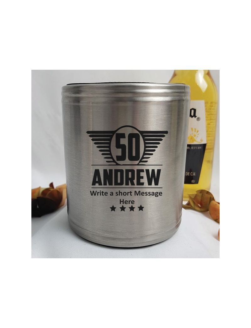 Personalised 50th Silver Can Cooler- Male Gift