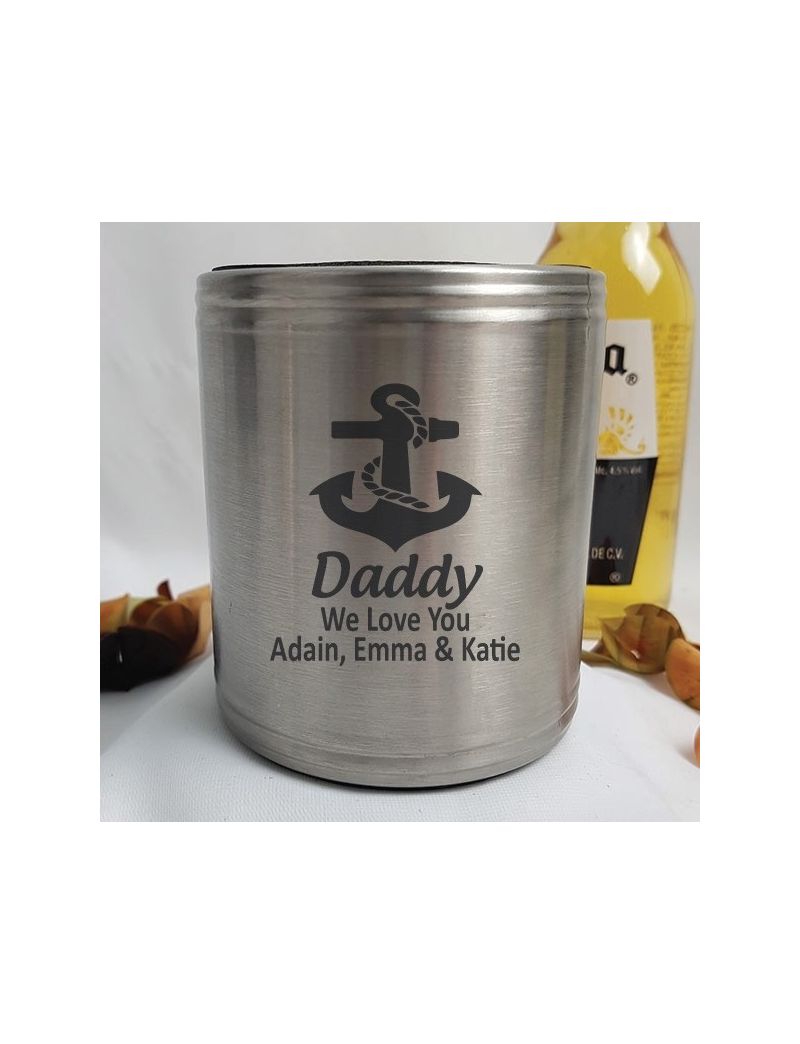 Dad Engraved Silver Stubby Can Cooler Personalised
