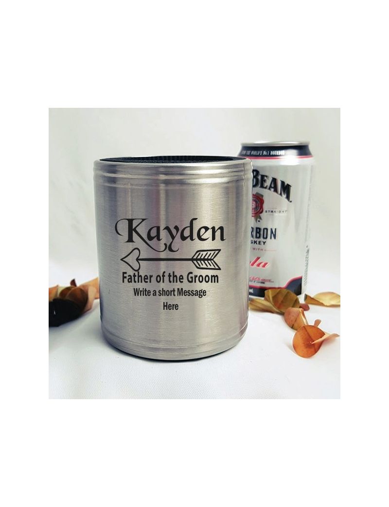 Father Of The Groom Engraved Silver Stubby Can Cooler 