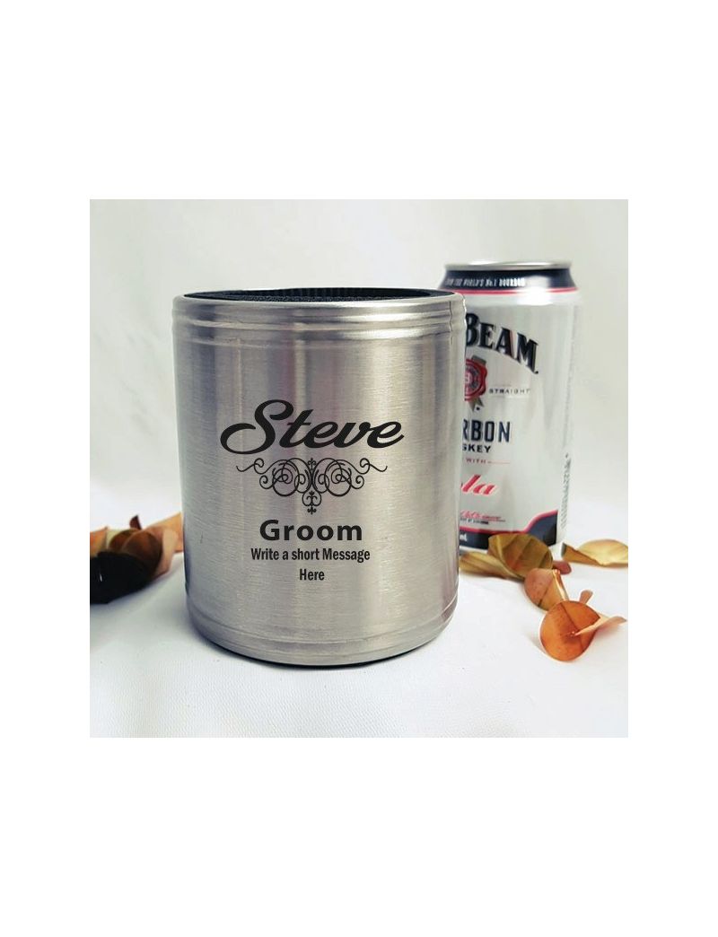 Groom Engraved Silver Stubby Can Cooler Personalised