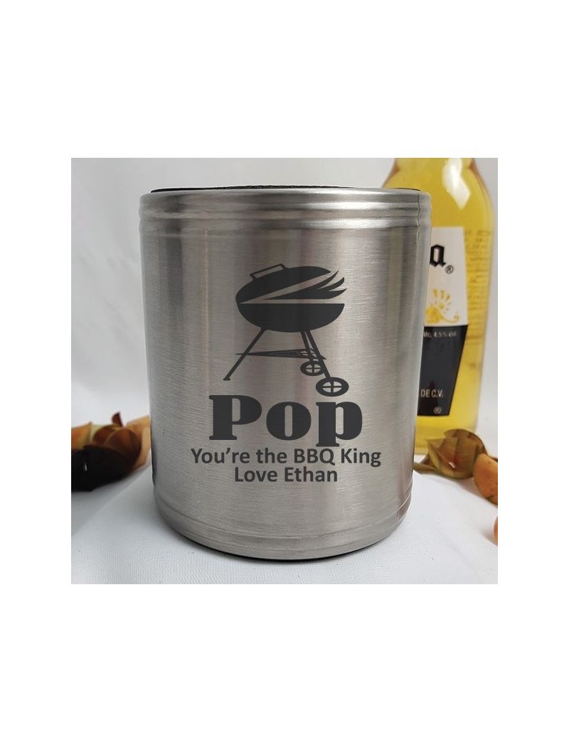 Pop Engraved Silver Stubby Can Cooler Personalised