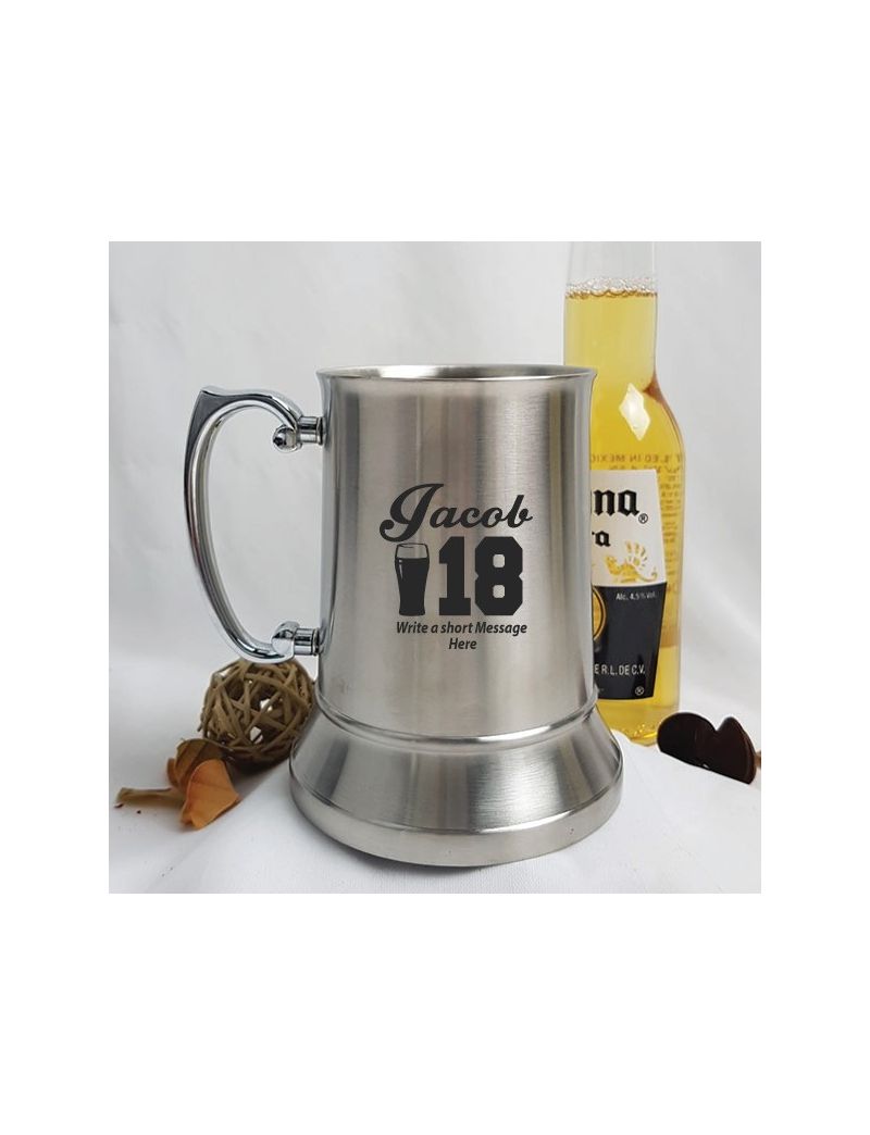 18th Birthday Personalised Stainless Beer Stein Mug (M)