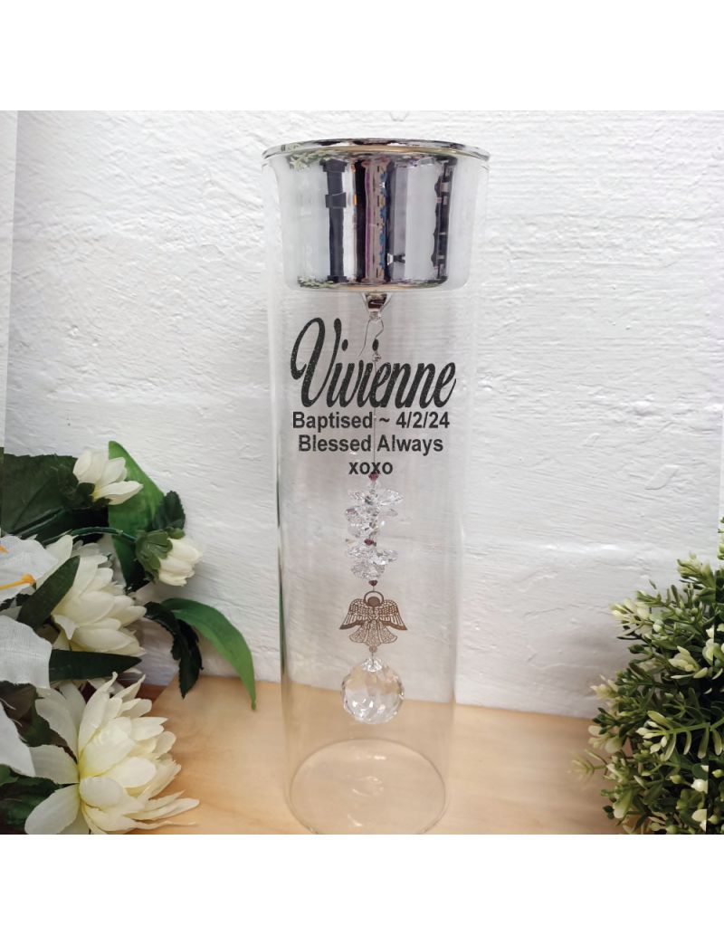 Baptism Glass Candle Holder Amethyst Angel