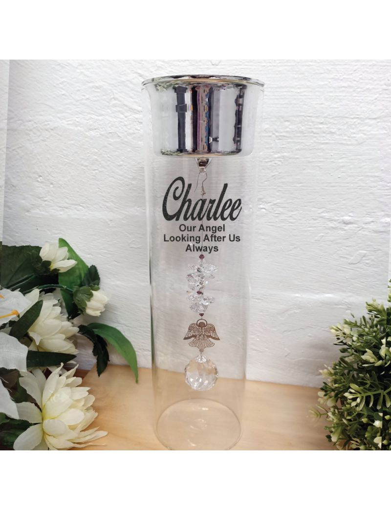 Heavenly Angel Memorial Glass Candle Holder Amethyst