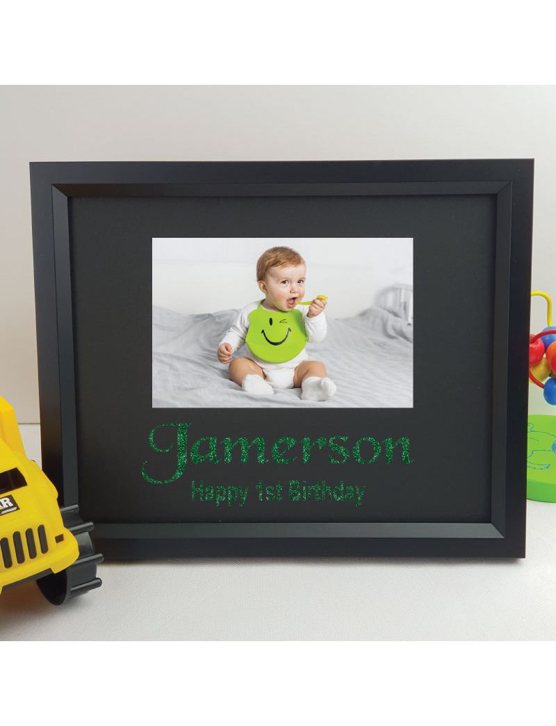 1st Birthday Personalised Photo Frame 4x6 Glitter Black
