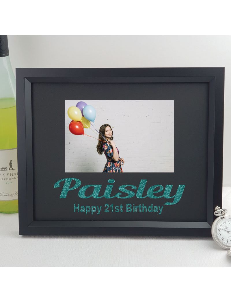 21st Birthday Personalised Photo Frame 4x6 Glitter Black