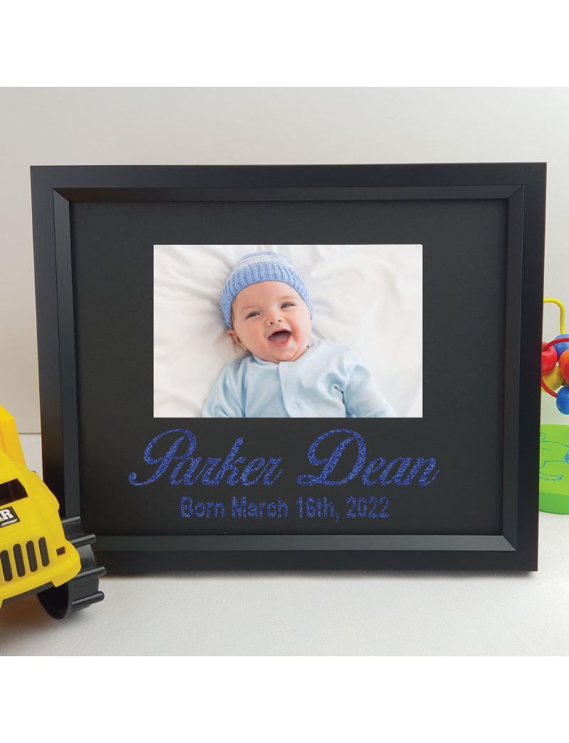 Baby Personalised Photo Frame 4x6 Glitter - Black 