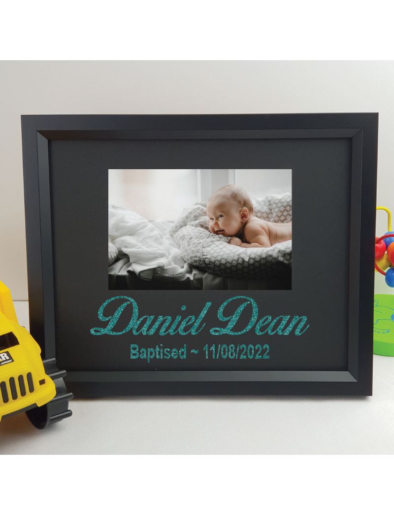 Baptism Personalised Photo Frame 4x6 Glitter Black