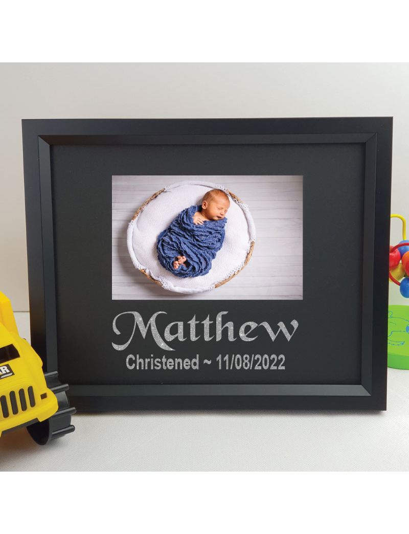 Christening Personalised Photo Frame 4x6 Glitter Black