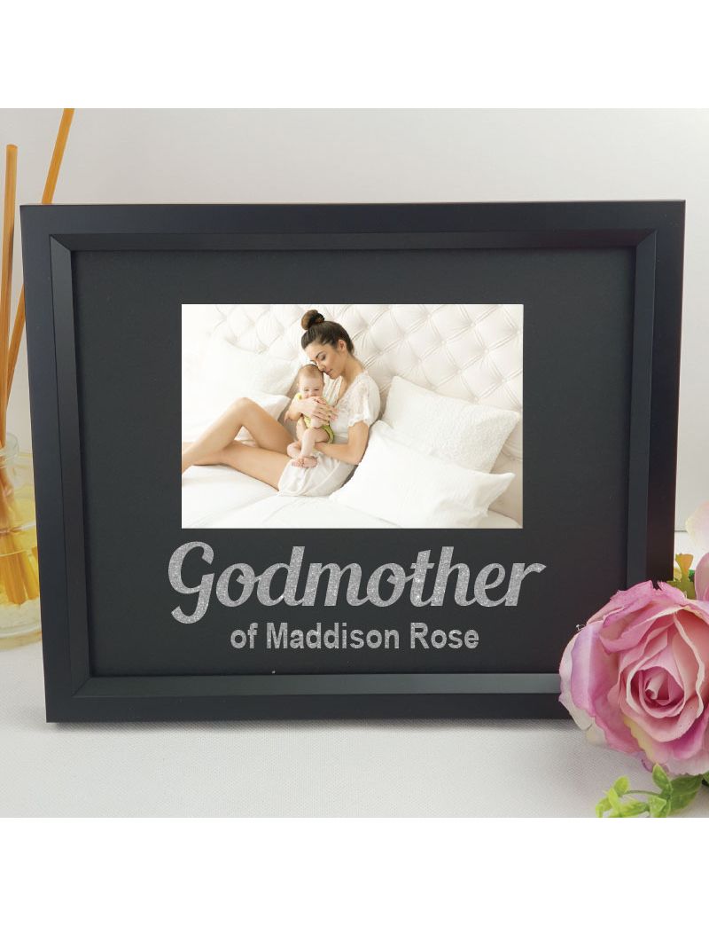 Godmother Personalised Photo Frame 4x6 Glitter- Black 