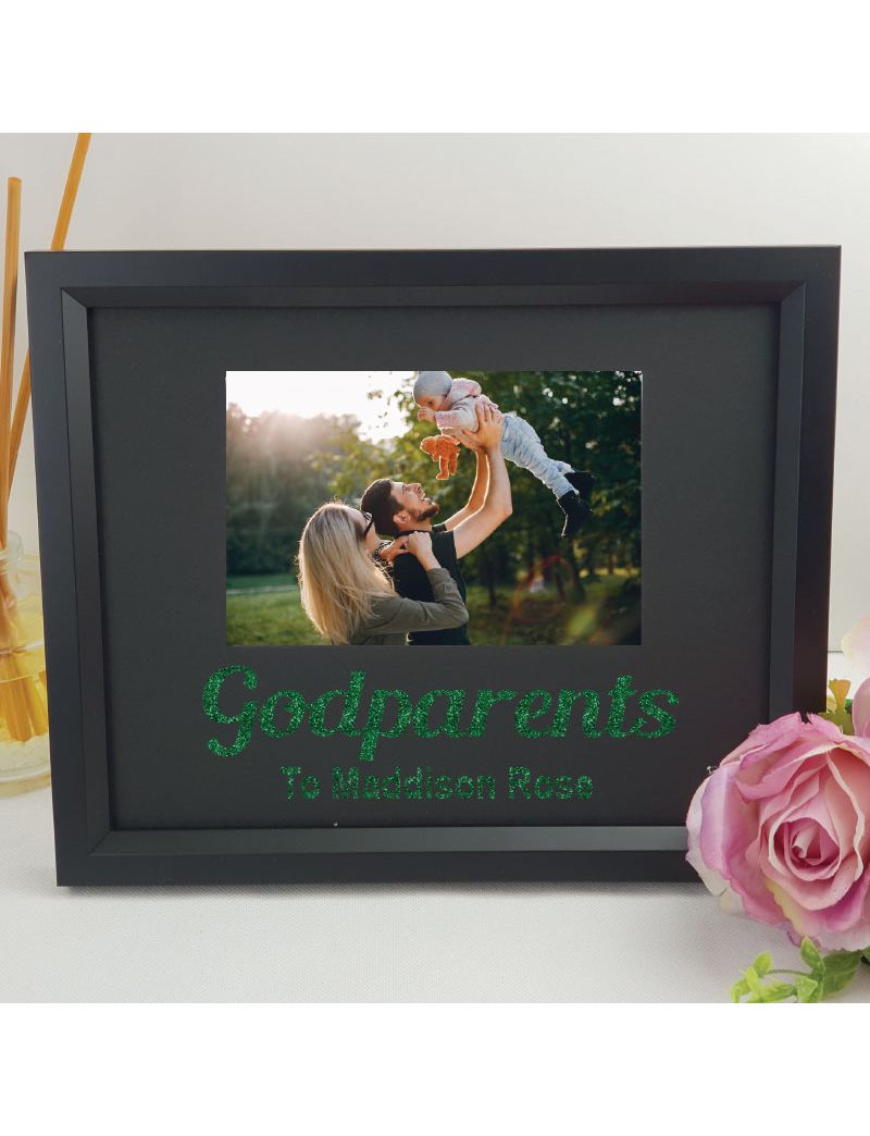 Godparent Personalised Photo Frame 4x6 Glitter - Black 