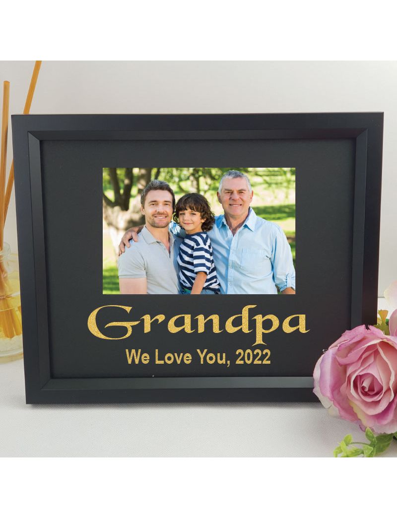 Grandpa Personalised Photo Frame 4x6 Glitter Black